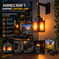 Minecraft Hanging Lantern Lamp – USB Rechargeable Pixel LED Night Light with Wall Mount Bracket & Chain for Gamer Room Decor