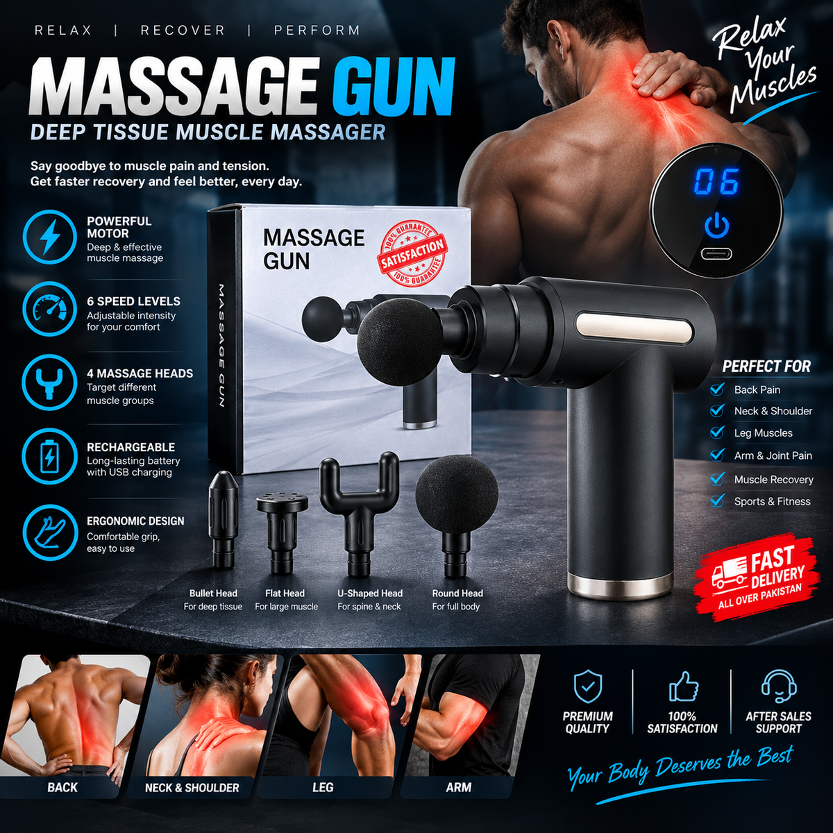 Massage Gun With 4 Heads